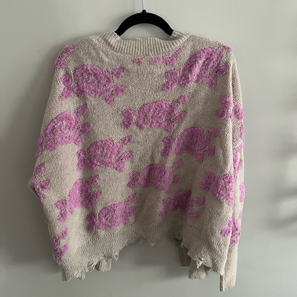Anthropologie Floral Knit Cardigan Sweater - Pink on Cream - Picture 3 of 3